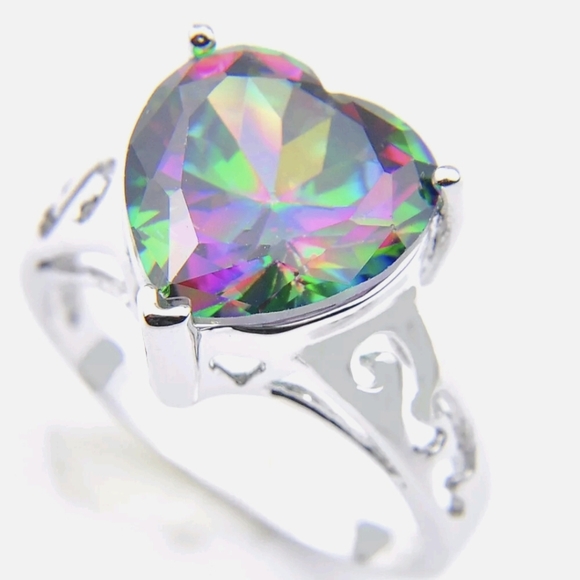 New Huge Heart Shaped Mystic Topaz 925 Silver Ring. - Picture 14 of 15